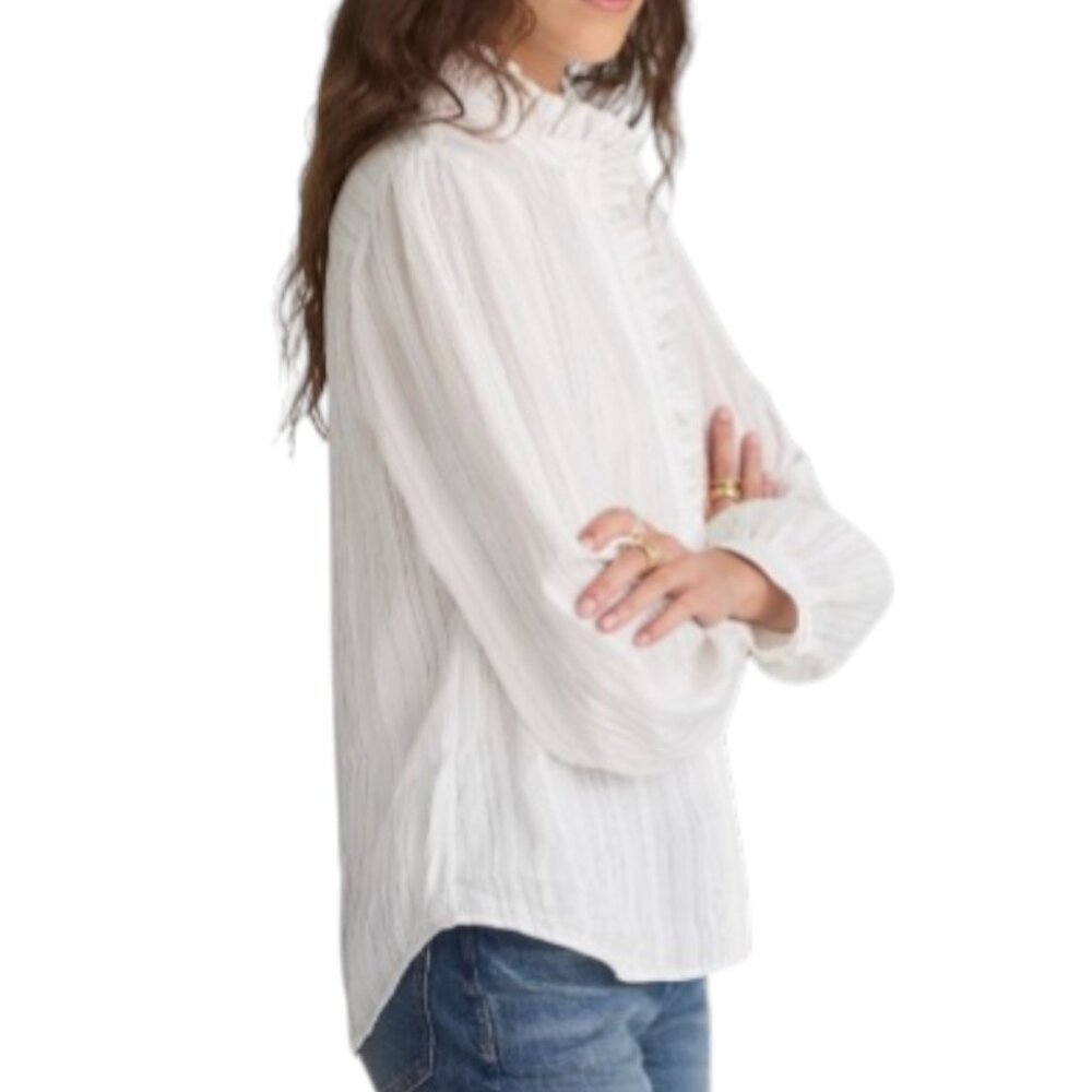 MADEWELL Ruffled Button-Up Long Sleeve Top Women's Small NWT - Picture 3 of 10